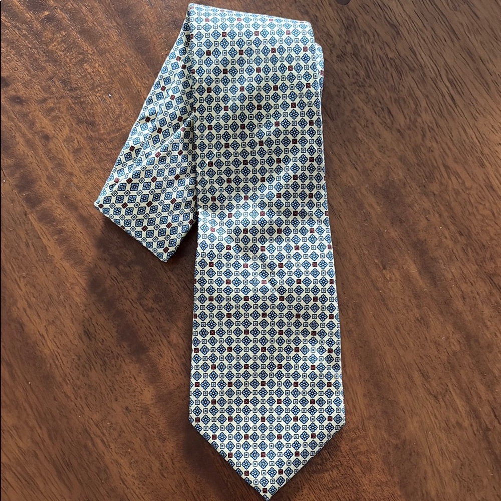 Christian Dior Vintage Blue & Yellow Geometric Silk Tie